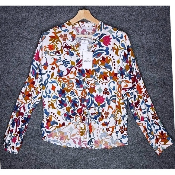 CeCe Tops - CeCe Womens Floral Paisley Tie Front Button Down Blouse Orangeade C875978X M NEW